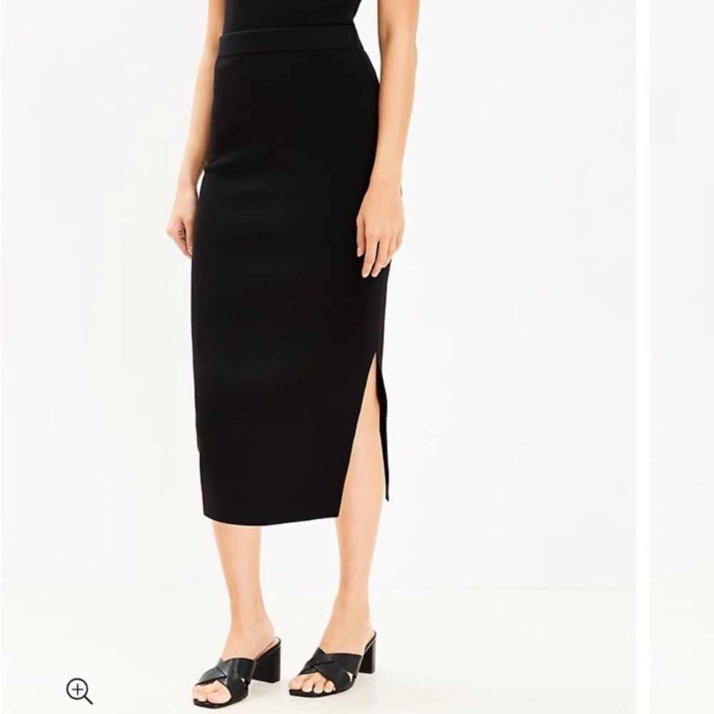 LOFT | Side Slit Midi Sweater Skirt Solid Black 🖤